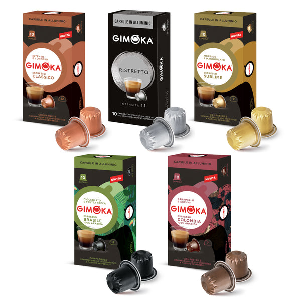 Gimoka Coffee Variety (no Decaffe) - 50 Aluminium Nespresso compatible coffee capsules