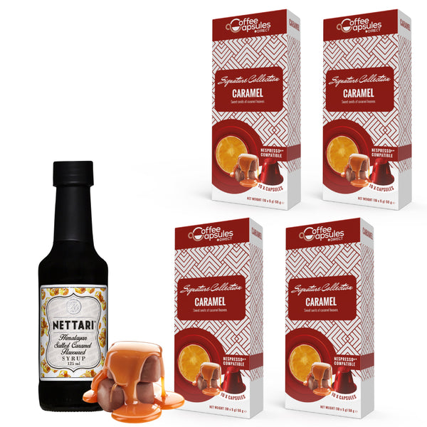 Caramel Coffee & Syrup Bundle - 40 Nespresso compatible coffee capsules