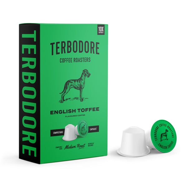 Terbodore English Toffee – 10 Compostable Nespresso compatible coffee capsules
