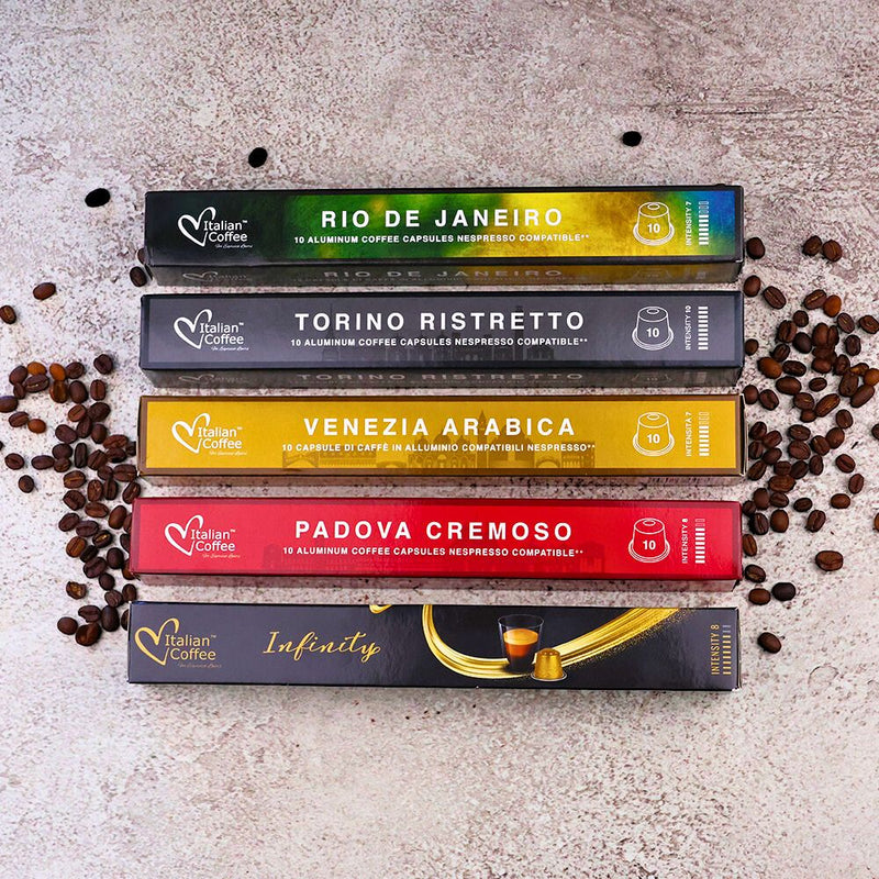 Italian Aluminium Variety Pack (No Decaffe) - 50 Aluminium Nespresso compatible coffee capsules