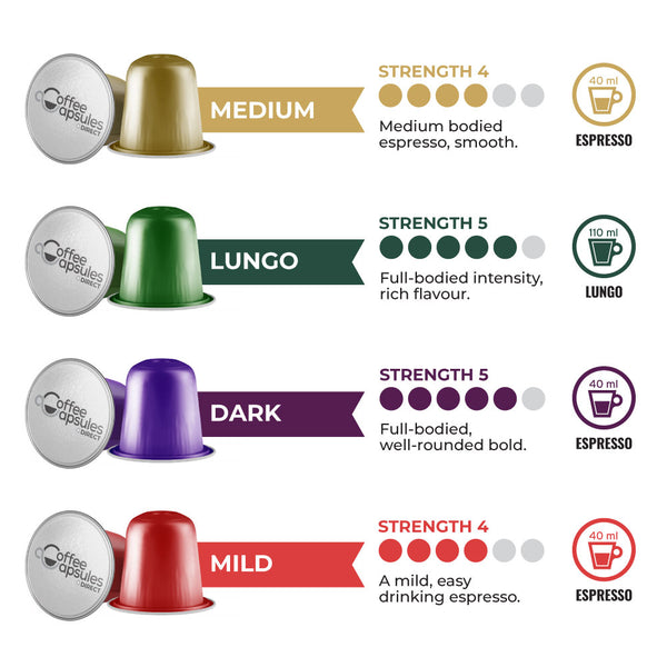 Variety Pack (no Decaffe) - 50 Nespresso compatible coffee capsules