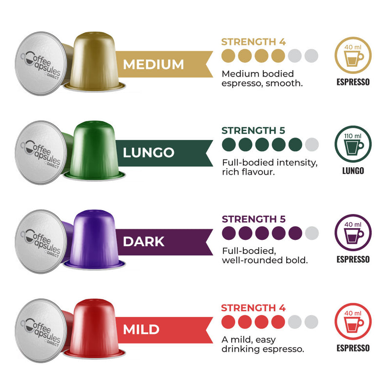 Variety Pack (no Decaffe) - 50 Nespresso compatible coffee capsules