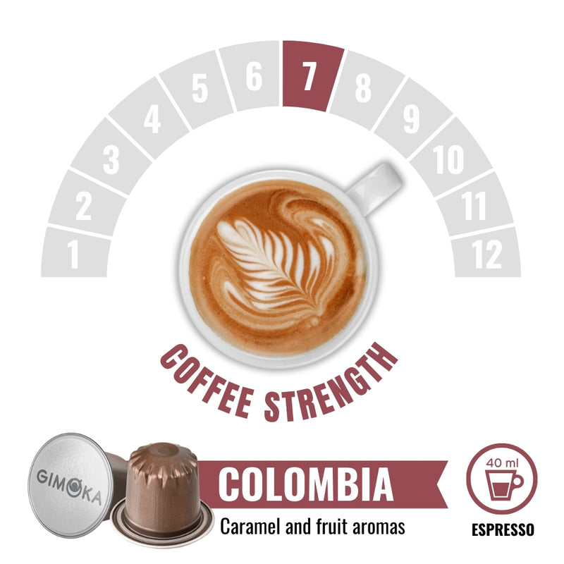 Gimoka Colombia - 10 Aluminium Nespresso compatible coffee capsules