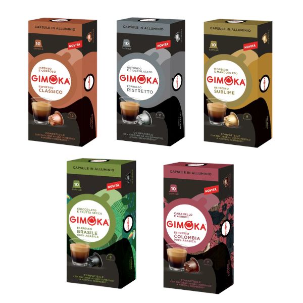 Gimoka Coffee Variety (no Decaffe) - 50 Aluminium Nespresso compatible coffee capsules