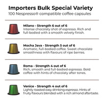 Importers Bulk Special Variety - 100 Nespresso compatible coffee capsules