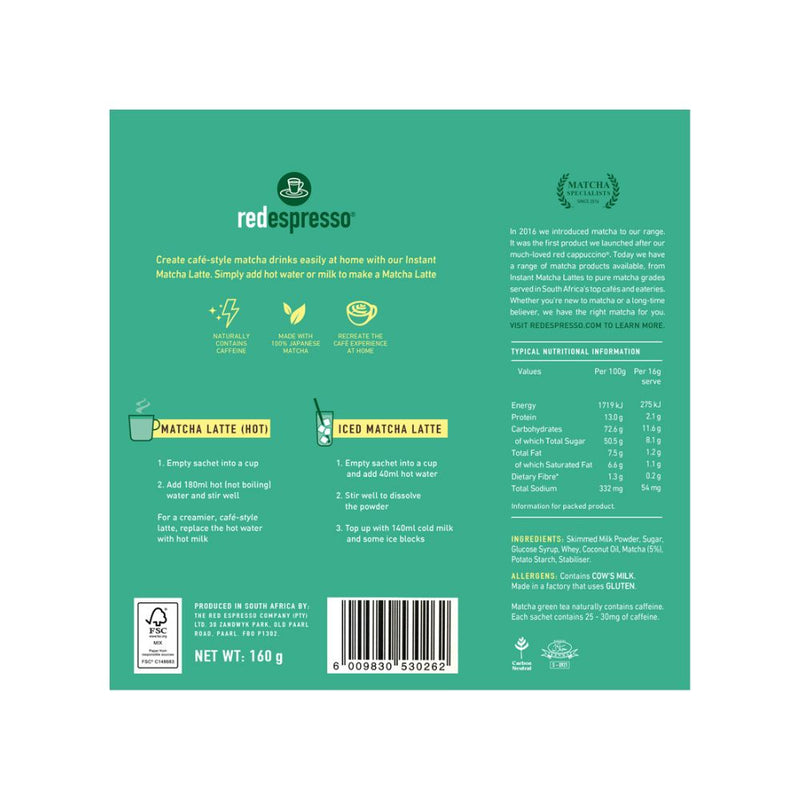 red espresso - Instant Green Tea Matcha Latte Sachets 10x16g
