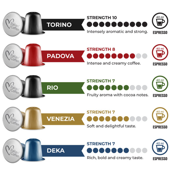 Italian Aluminium Variety Pack - 50 Aluminium Nespresso compatible coffee capsules