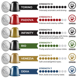 Italian Aluminium Full Range Variety - 60 Aluminium Nespresso compatible coffee capsules