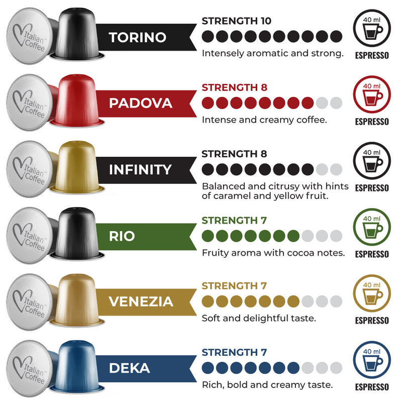 Italian Aluminium Full Range Variety - 60 Aluminium Nespresso compatible coffee capsules