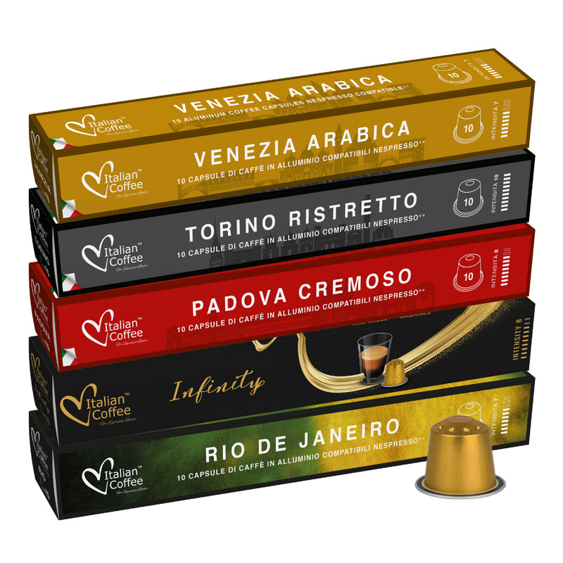 Italian Aluminium Variety Pack (No Decaffe) - 50 Aluminium Nespresso compatible coffee capsules