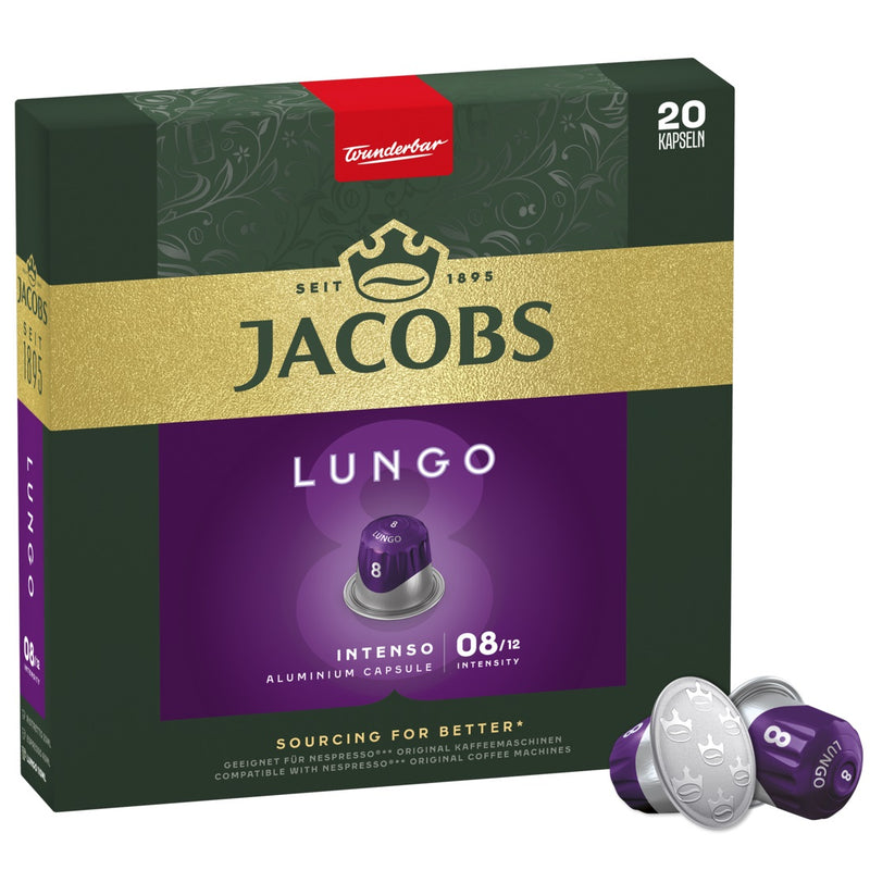 Jacobs Lungo 8 Intenso - 20 Aluminium Nespresso compatible coffee capsules