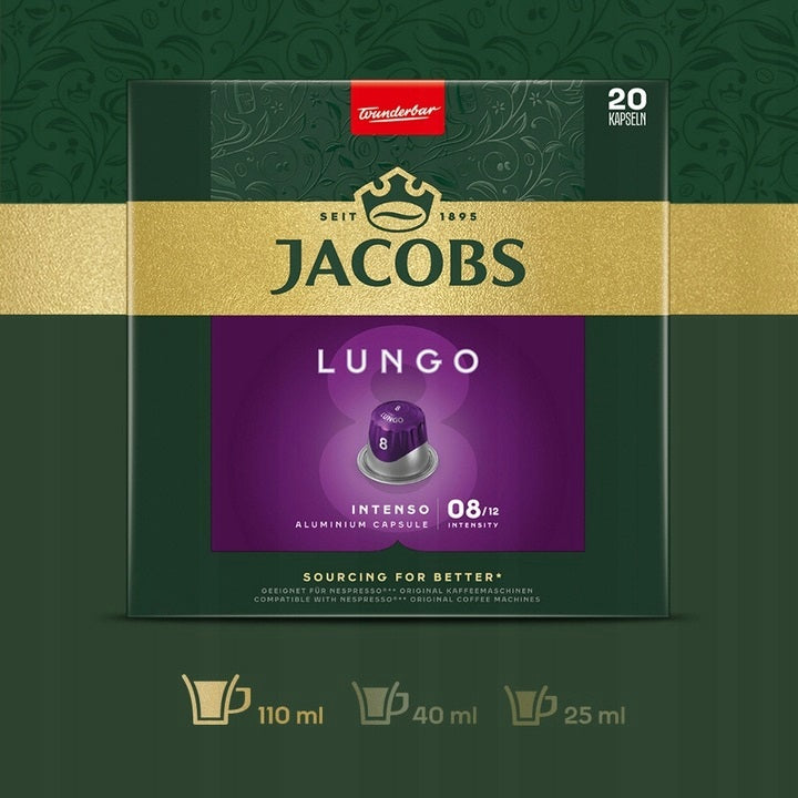 Jacobs Lungo 8 Intenso - 20 Aluminium Nespresso compatible coffee capsules