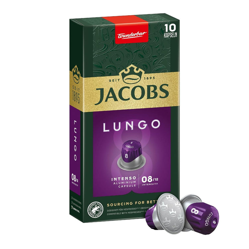 Jacobs Lungo 8 Intenso - 10 Aluminium Nespresso compatible coffee capsules