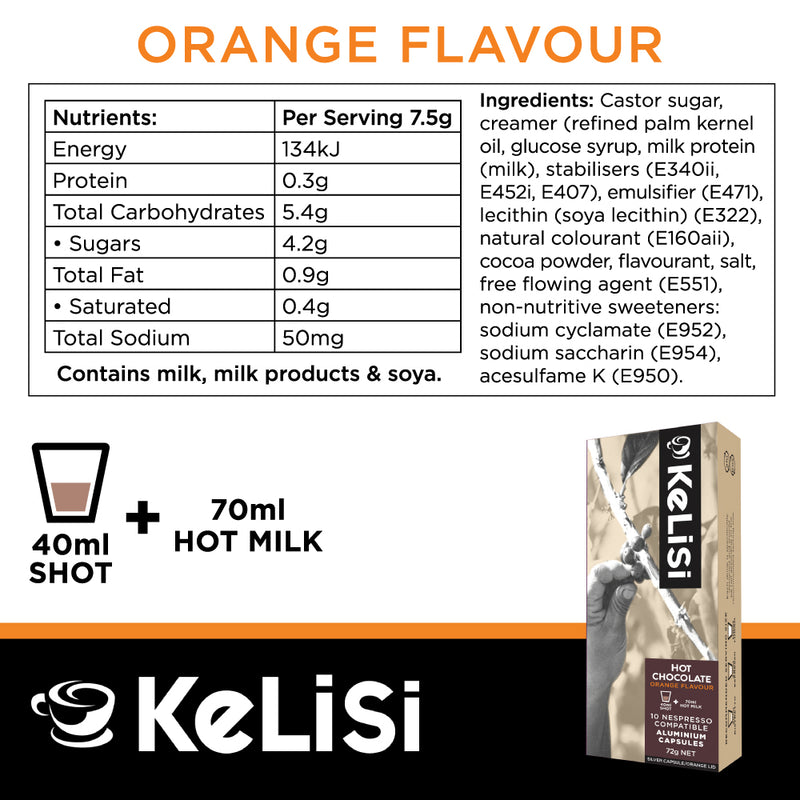 Kelisi Hot Chocolate Mix - 60 Aluminium Nespresso compatible capsules