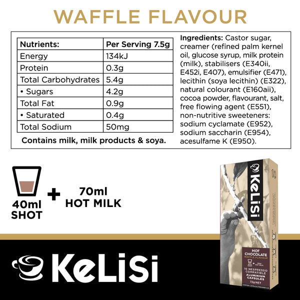 Kelisi Waffle Hot Chocolate - 10 Aluminium Nespresso compatible capsules