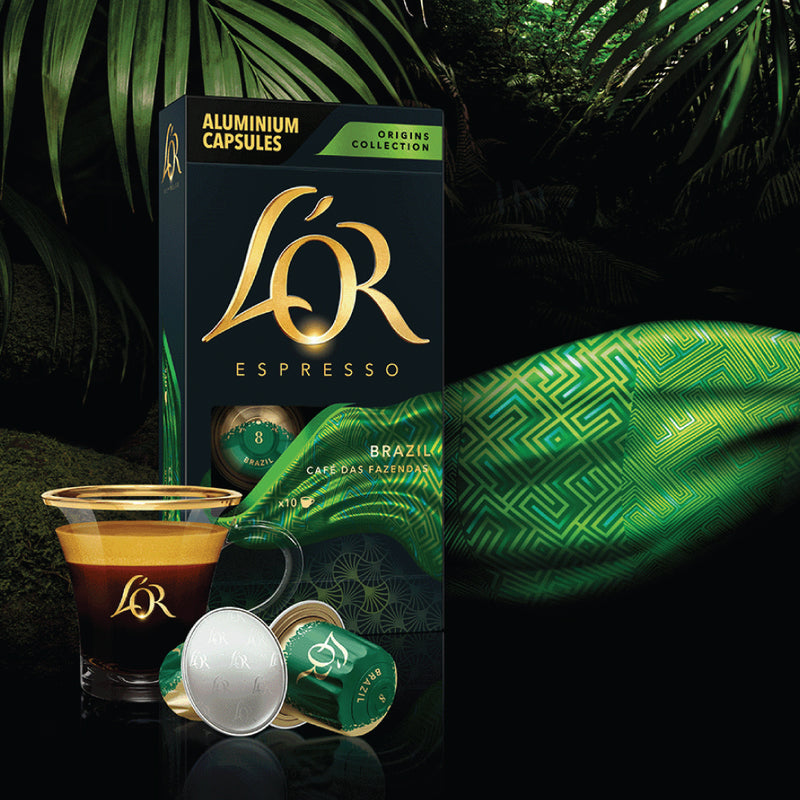 L'OR Brazil 10 Aluminium Nespresso compatible coffee capsules