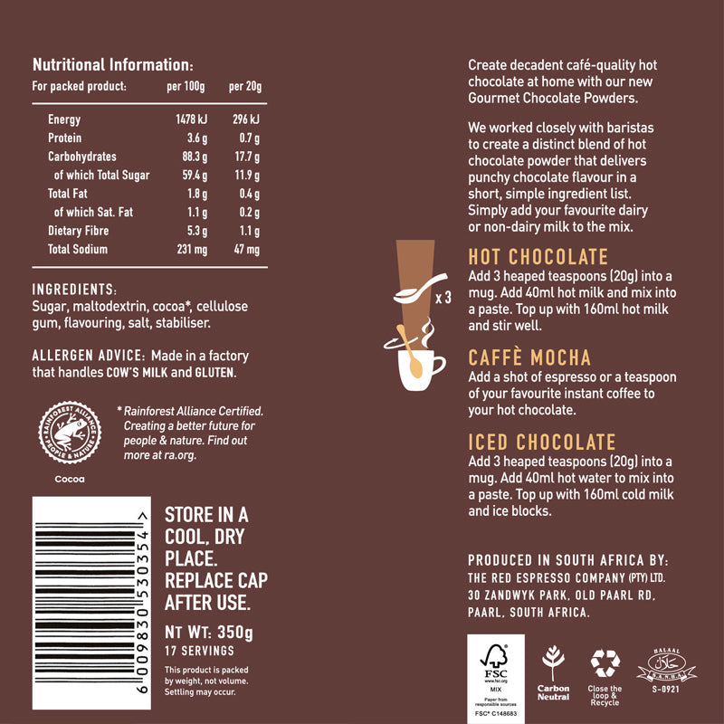 red espresso - Original Café Gourmet Hot Chocolate 350g Tin