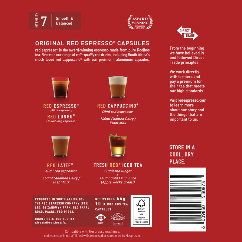 red espresso Original Rooibos - 10 Aluminium Nespresso compatible capsules