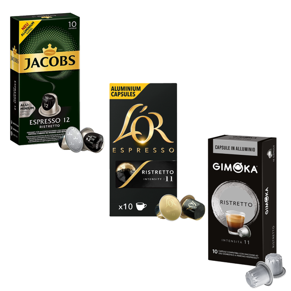 Premium Ristretto Coffee Selection - 30 Aluminium Nespresso compatible coffee capsules