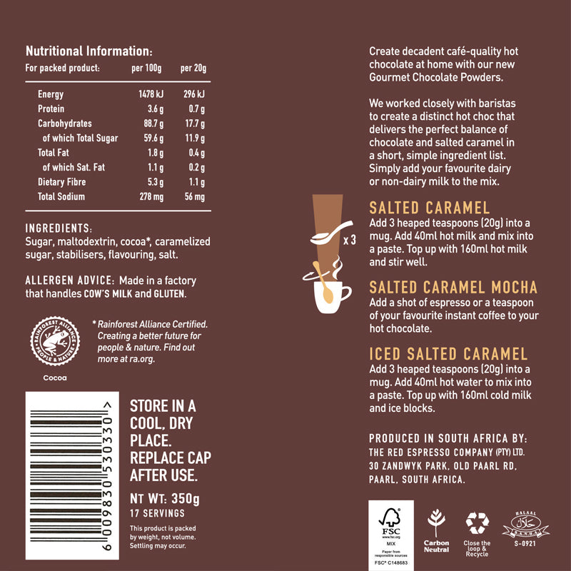 red espresso - Salted Caramel Gourmet Hot Chocolate 350g Tin