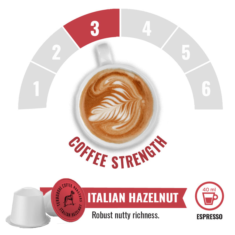 Terbodore Italian Hazelnut – 10 Compostable Nespresso compatible coffee capsules