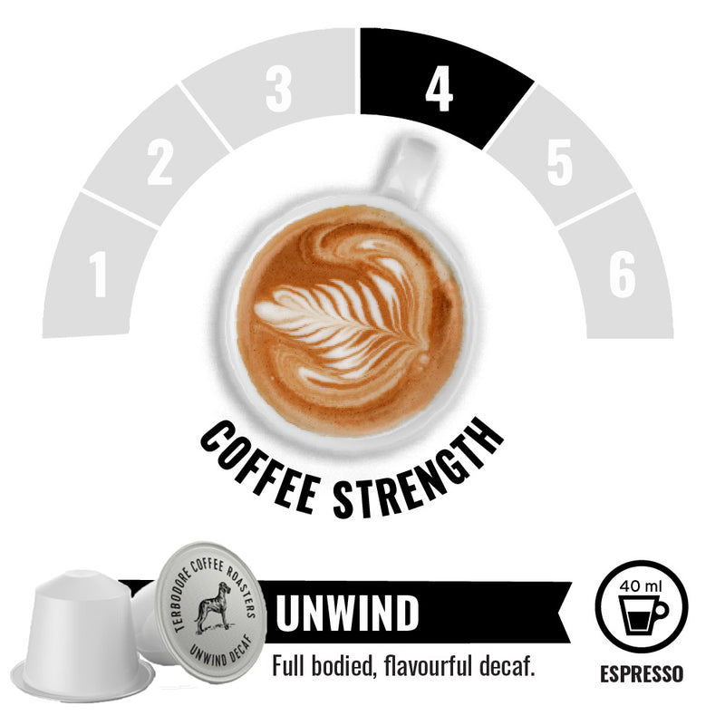 Terbodore Unwind Decaf - 10 Compostable Nespresso Compatible Coffee Capsules