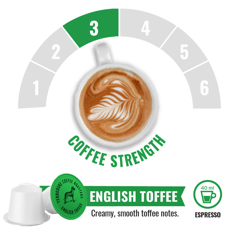 Terbodore English Toffee – 10 Compostable Nespresso compatible coffee capsules