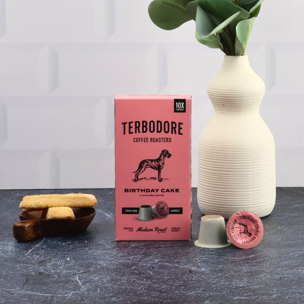 Terbodore Birthday Cake - 10 Compostable Nespresso Compatible Coffee Capsules