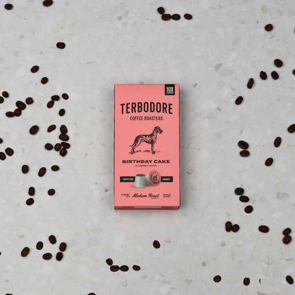 Terbodore Birthday Cake - 10 Compostable Nespresso Compatible Coffee Capsules