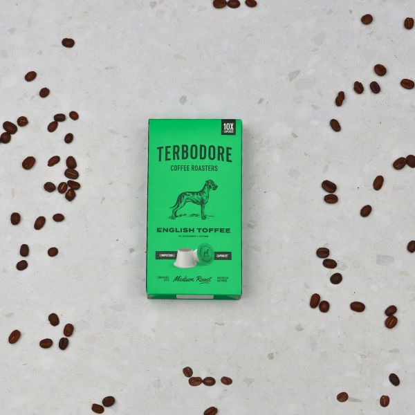 Terbodore English Toffee – 10 Compostable Nespresso compatible coffee capsules