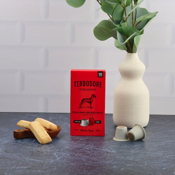 Terbodore Italian Hazelnut – 10 Compostable Nespresso compatible coffee capsules