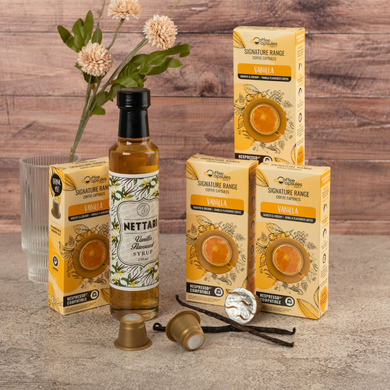 Vanilla Coffee & Syrup Bundle - 40 Nespresso compatible coffee capsules