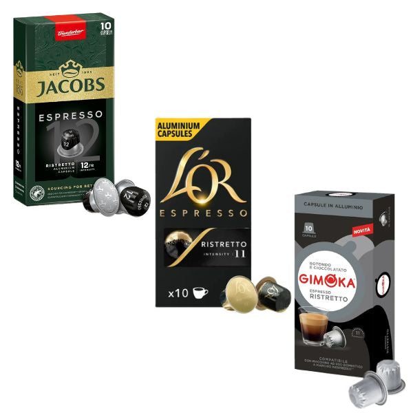 Premium Ristretto Coffee Selection - 30 Aluminium Nespresso compatible coffee capsules
