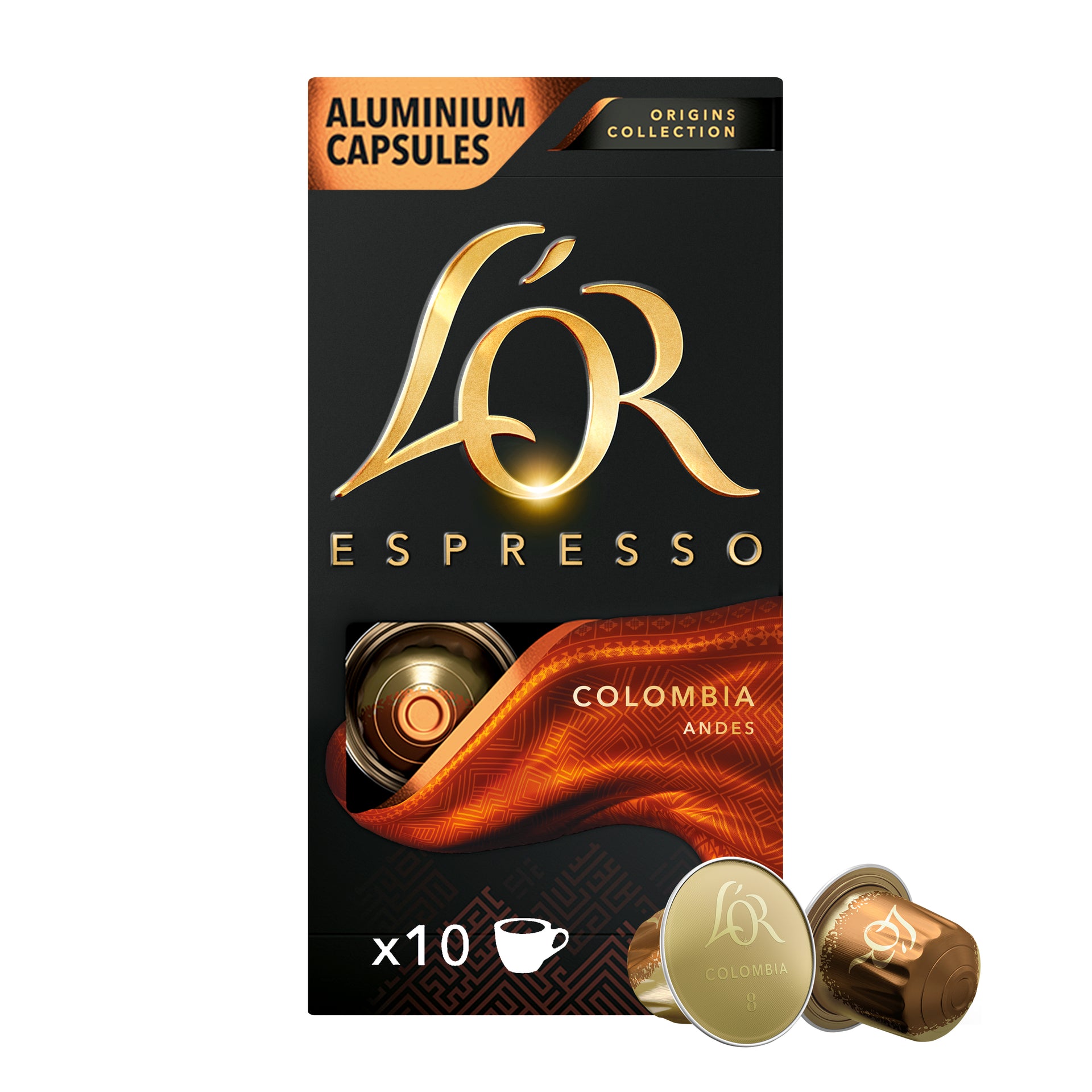 L'OR Colombia 10 Aluminium Nespresso compatible coffee capsules