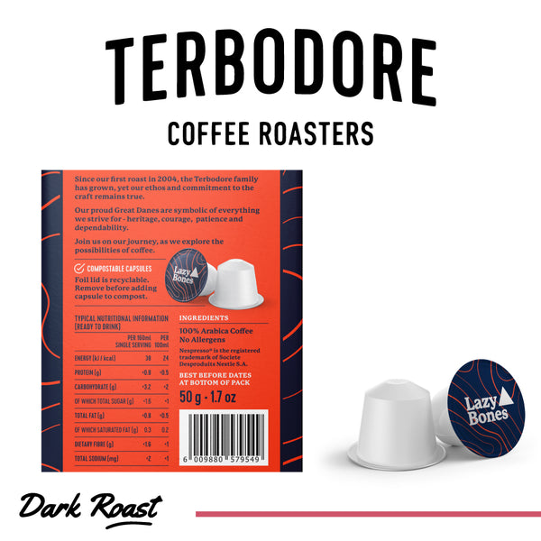 Terbodore Lazy Bones – 10 Compostable Nespresso compatible coffee capsules